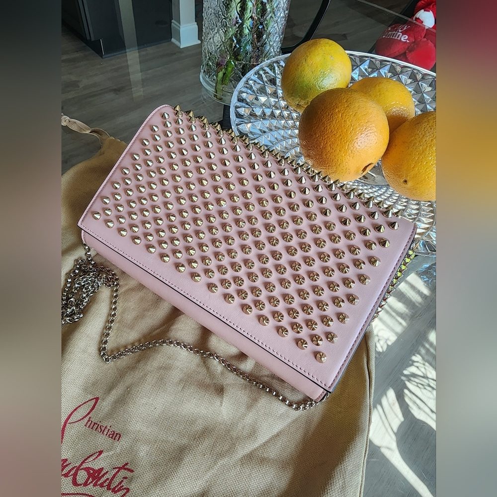 Authentic Christian Louboutin Pink Studded Clutch Or Shoulder Bag